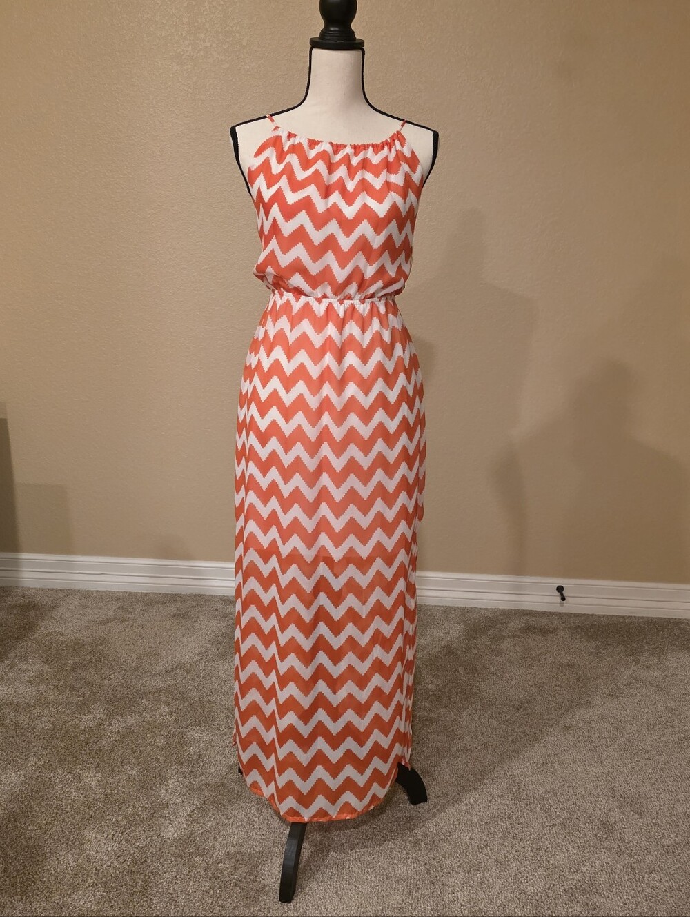 Coral and White Chevron Maxi Dress